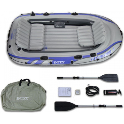 Лодка INTEX EXCURSION 68324, 4-местная, 315×165×43 см, вёсла, насос, до 500 кг